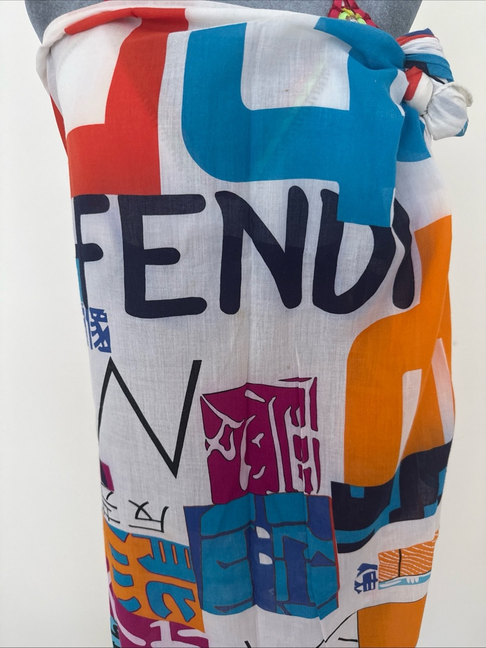 AUTHENTIC FENDI Vintage 2000s multicolor ABSTRACT ART scarf/sarong voile shawl - Picture 12 of 14